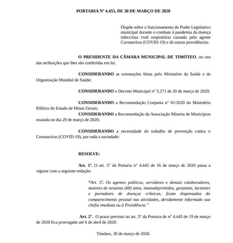 Câmara prorroga suspensão de atividades presenciais 