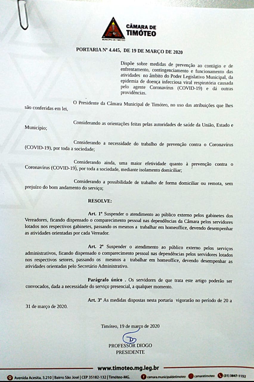 Câmara suspende atendimento ao público